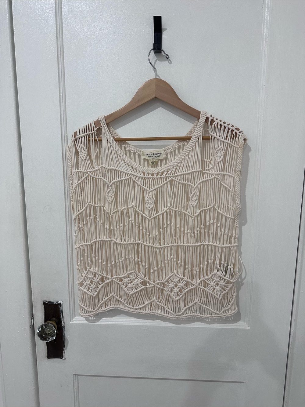 Denim & Supply Ralph Lauren Beige Open Knit Designer Blouse Tank Top Shirt Sz M